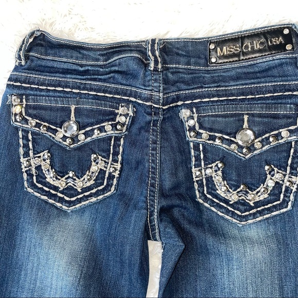 Miss Chic Jean Bermuda Embellished women’s Capris size 3 denim blue zip per - Picture 5 of 8
